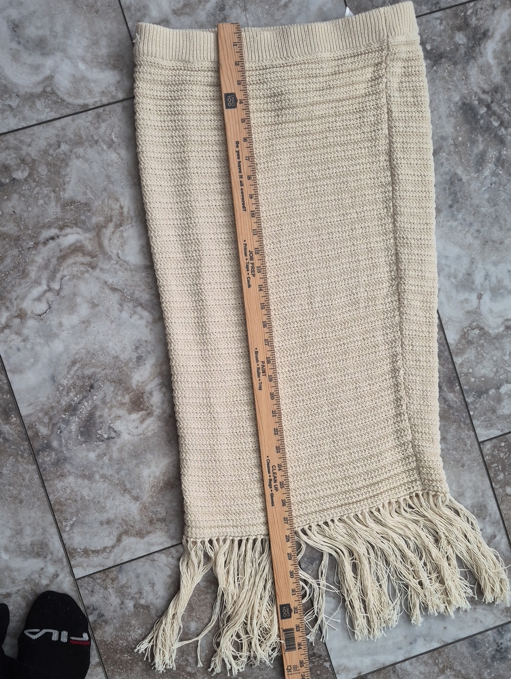 H & M NWT CREAM KNIT CROCHET COTTON BLEND FRINGE BOTTOM STRECH PENCIL SKIRT - Picture 6 of 7